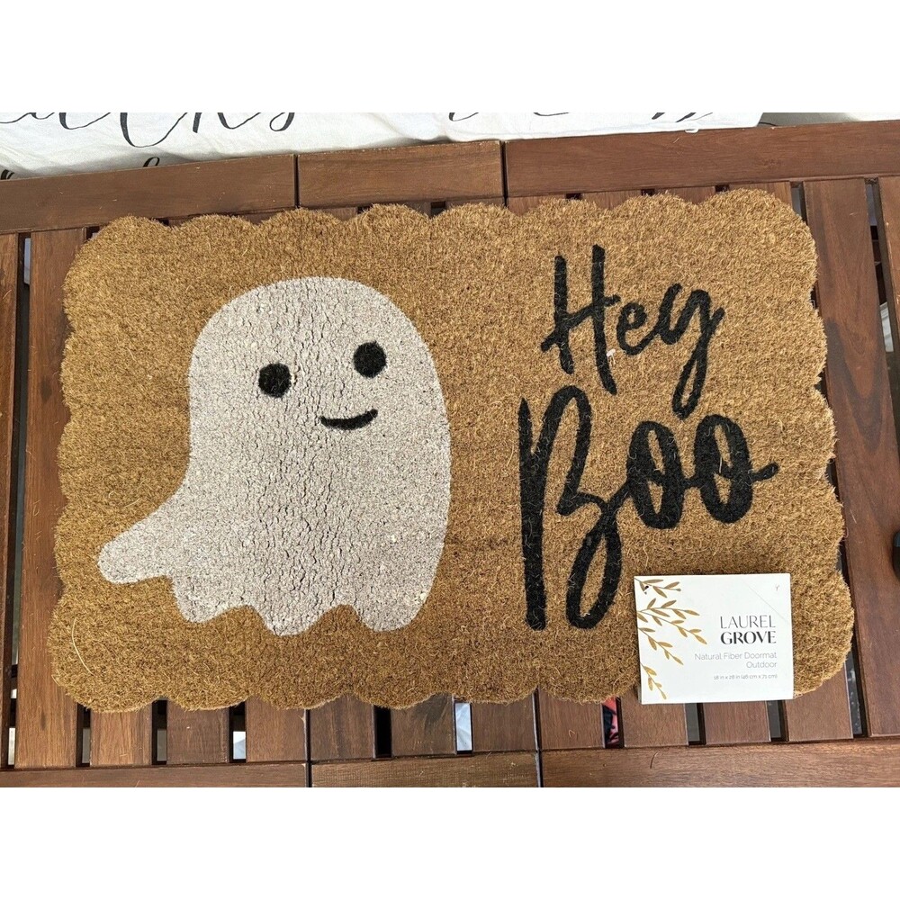 Halloween Boo Ghost Welcome-Doormat Outdoor Entrance Coir Non-Slip Ghost Boo